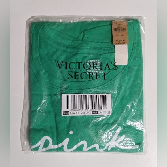 VS PINK Electric Green White Logo Knit Short Sleeve Perfect Everyday Tee XXL NEW - Picture 12 of 12